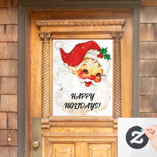 Vintager Weihnachtsmann "Happy Holidays" Fensteraufkleber (Haustür)