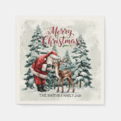 Vintager Weihnachtsmann & Hirschweih Napkin Serviette (Vorderseite)