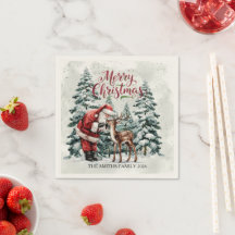 Vintager Weihnachtsmann & Hirschweih Napkin