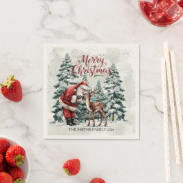 Vintager Weihnachtsmann & Hirschweih Napkin Serviette