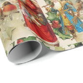 Vintager Weihnachtsmann, Holly Berry und VogelColl Geschenkpapier (Rolleneckpunkt)