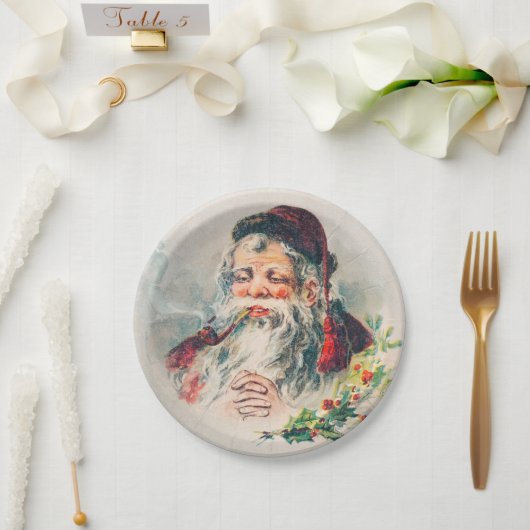 Vintager Weihnachtsmann-Illustrationsbrief P Pappteller (Hochzeit)