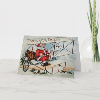 Vintager Weihnachtsmann im Flugzeug Weihnachtskart Feiertagskarte