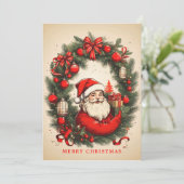 Vintager Weihnachtsmann im Kiefernwald Feiertagskarte (Stehend Vorderseite)