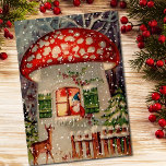 Vintager Weihnachtsmann im Mushroom-Haus Feiertagskarte<br><div class="desc">Weihnachten Weihnachten Weihnachtsmann Gnome Zwerg in einem Pilzhaus-Karte.</div>