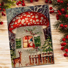 Vintager Weihnachtsmann im Mushroom-Haus Feiertagskarte