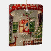 Vintager Weihnachtsmann im Mushroom-Haus Keramikornament (Rechts)