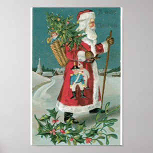 Vintager Weihnachtsmann im Schnee Poster