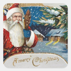 Vintager Weihnachtsmann im Schnee Quadratischer Aufkleber