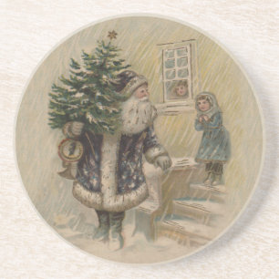 Vintager Weihnachtsmann im Schnee Sandstein Untersetzer