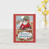 Vintager Weihnachtsmann im Schornstein Faltkarte Karte (Gelbe Blume)