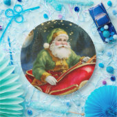 Vintager Weihnachtsmann im Sleigh, Goldener Mond, Pappteller (Party)