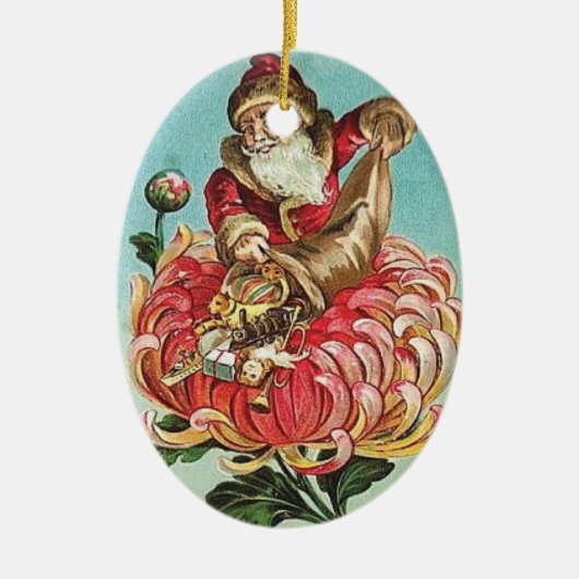 Vintager Weihnachtsmann in Blume Keramik Ornament (Vorne)