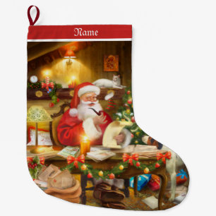 Vintager Weihnachtsmann in der Werkstatt Großer Weihnachtsstrumpf