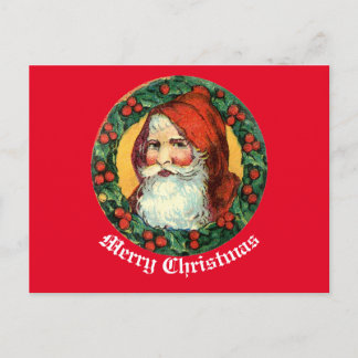 Vintager Weihnachtsmann in Kranz Postkarte