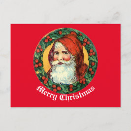 Vintager Weihnachtsmann in Kranz Postkarte