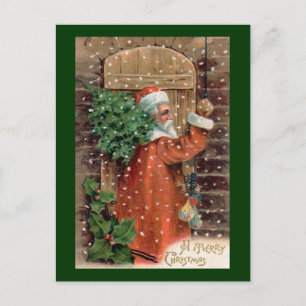Vintager Weihnachtsmann in Orange Robe - Weihnacht Feiertagspostkarte