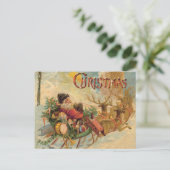 Vintager Weihnachtsmann in seinem RentierSchlitten Feiertagspostkarte (Stehend Vorderseite)