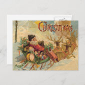 Vintager Weihnachtsmann in seinem RentierSchlitten Feiertagspostkarte (Vorne/Hinten)