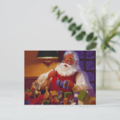 Vintager Weihnachtsmann in Seiner Werkstatt Feiertagspostkarte (Stehend Vorderseite)