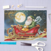 Vintager Weihnachtsmann in Sleigh, Vollmond, Stern Seidenpapier (Handwerk)