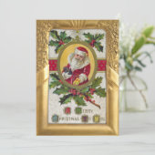 Vintager Weihnachtsmann in Verziertem Goldrahmen Feiertagskarte (Stehend Vorderseite)
