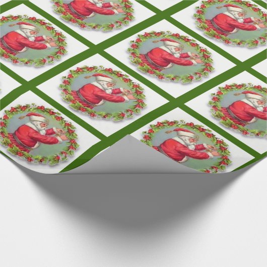 Vintager Weihnachtsmann in Wraath Geschenkpapier (Ecke)