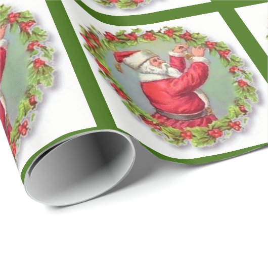Vintager Weihnachtsmann in Wraath Geschenkpapier (Rolleneckpunkt)