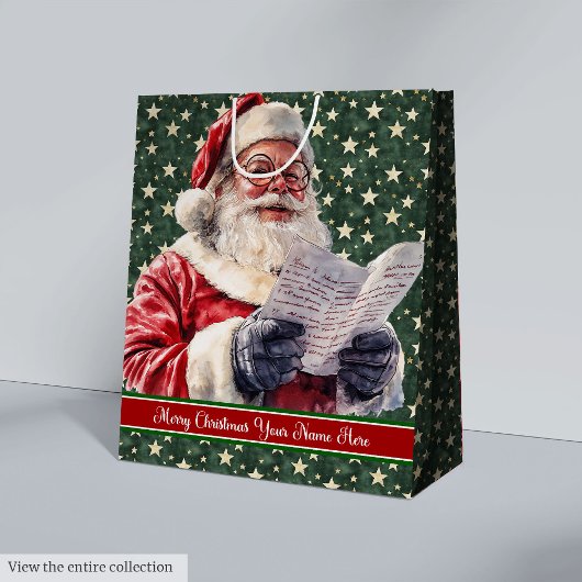 Vintager Weihnachtsmann Individuelle Name Geschenk Mittlere Geschenktüte