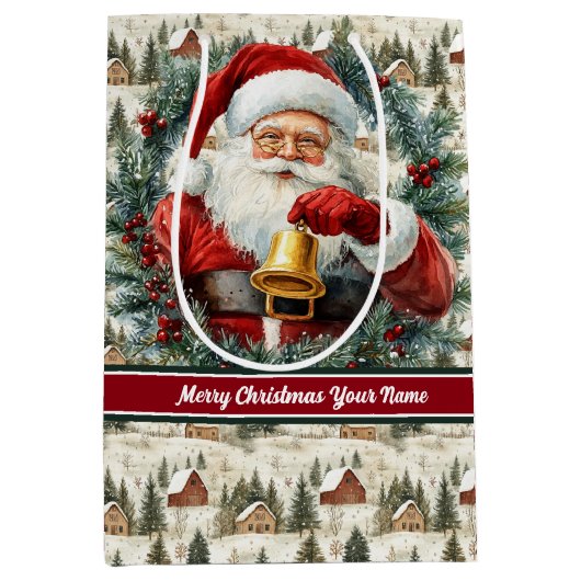 Vintager Weihnachtsmann-Individuelle Name Mittlere Geschenktüte (Vorderseite)