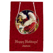 Vintager Weihnachtsmann, Individuelle Name Weihnac Mittlere Geschenktüte (Rückseite)