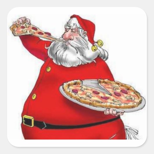 Vintager Weihnachtsmann isst Pizza Quadratischer Aufkleber (Vorderseite)