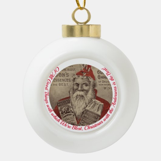 Vintager Weihnachtsmann Keramik Kugel-Ornament (Vorderseite)