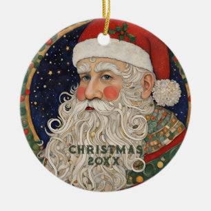 Vintager Weihnachtsmann Keramik Ornament