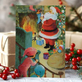 Vintager Weihnachtsmann Kids auf Treppen Feiertagskarte