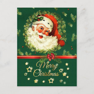 Vintager Weihnachtsmann, Kiefernkranz, heilige Wei Feiertagspostkarte