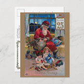 Vintager Weihnachtsmann, Kinder und Geschenke Postkarte (Vorne/Hinten)