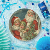 Vintager Weihnachtsmann, Kinder und Weihnachtsbaum Pappteller (Party)