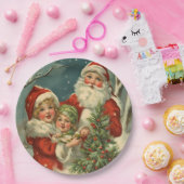 Vintager Weihnachtsmann, Kinder und Weihnachtsbaum Pappteller (Party)