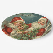 Vintager Weihnachtsmann, Kinder und Weihnachtsbaum Pappteller (Schrägansicht)