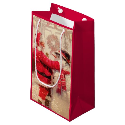 Vintager Weihnachtsmann Kleine Geschenktüte (Vorderseite Schrägansicht)