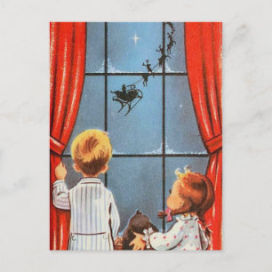 Vintager Weihnachtsmann kommt Feiertagspostkarte