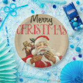 Vintager Weihnachtsmann liefert frohe Weihnachtssp Pappteller (Party)