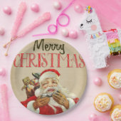 Vintager Weihnachtsmann liefert frohe Weihnachtssp Pappteller (Party)