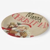Vintager Weihnachtsmann liefert frohe Weihnachtssp Pappteller (Schrägansicht)