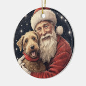 Vintager Weihnachtsmann mit Airedale Weihnachten Keramik Ornament (Links)