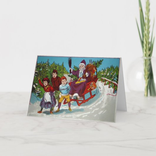 Vintager Weihnachtsmann mit Birkensticks Urlaubska Feiertagskarte (Vorderseite)