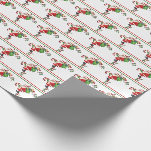 Vintager Weihnachtsmann mit Bonbons Geschenkpapier (Ecke)