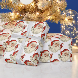 Vintager Weihnachtsmann mit Candy Cane. Geschenkpapier