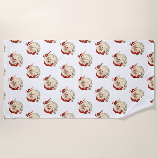 Vintager Weihnachtsmann mit Candy Cane. Strandtuch (Vorderseite)